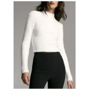 EUC Aritzia Babaton Mike Sweater White Wool Cashmere Blend Ribbed Mockneck Small